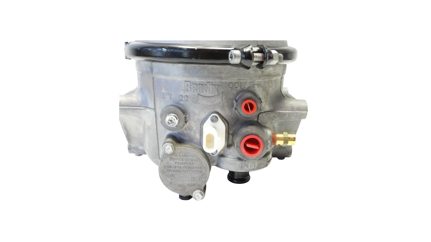 Bendix K091834 AD-9SI 12V air dryer close-up port side view