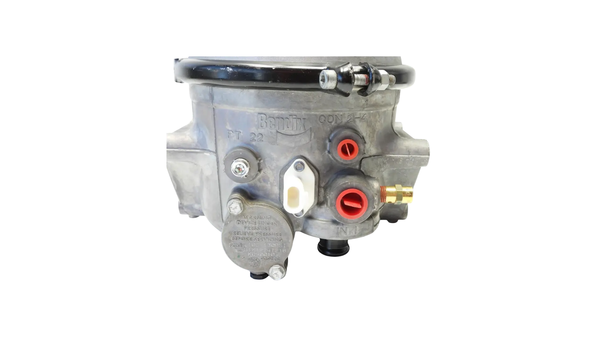 Bendix K091834 AD-9SI 12V air dryer close-up port side view